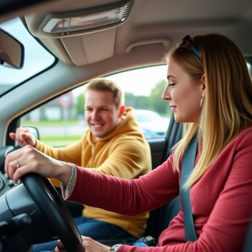 Driving instructor assisting a student during a lesson in Sydney.