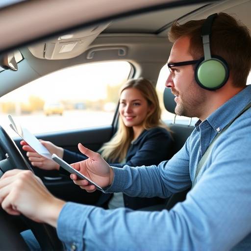 Driving instructor giving feedback to a student