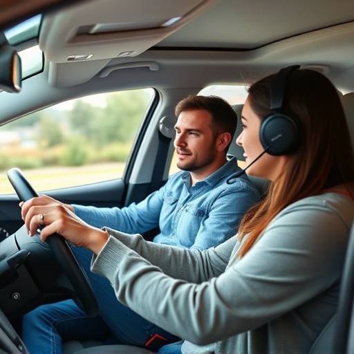 Driving instructor teaching a student